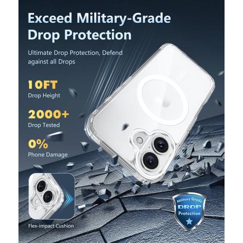 FNTCASE for iPhone 16 Case Clear: Magnetic Phone Cases with Screen Protector Drop Proof Compatible with Magsafe Slim Anti Yellowing Rugged Shockproof Protective Transparent Cell Cover (A-Clear)