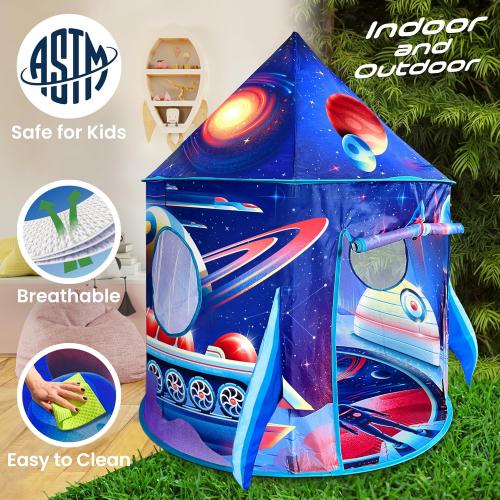W&O Rocket Ship Play Tent with Blast Off Button - Ultimate Spaceship Tent with Captivating Space Sounds - Perfect for Indoor & Outdoor Adventures
