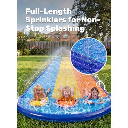 Sloosh Triple Water Slide with 3 BodyBoards, 18FT Lawn Slip Water Splash Slide Summer Toy Splash Pad with Build in Advanced Sprinkler for Kids Adults Backyard Summer Water Fun