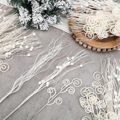 Tigeen 48 Pcs White Christmas Tree Picks and Sprays Ornaments 17'' 12'' Artificial Glitter Christmas Tree Topper Floral Berry Stems Branches Filled for Xmas Vase Filler Wreath DIY Crafts