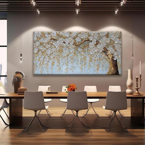 Suconvng Large Wall Art For Living Room Home Wall Decor Modern Canvas Art Wall Decor 29 X 58 Inches Elegant Flower White Wall Art Picture For Bedroom Office Artwork