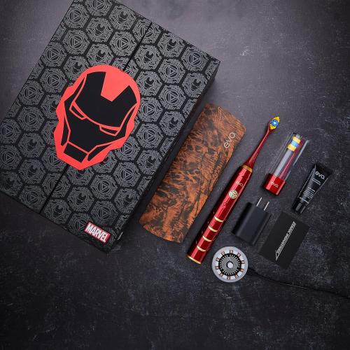 evo IRM-1 Iron Man Rechargeable Sonic Toothbrush, Marvel Electric Toothbrush for Adults, Soft Brushes for Adults with 2-Minute Timer, Replacement Heads & Charger Included