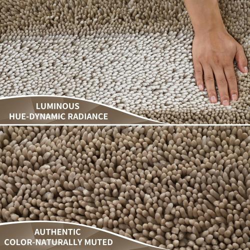Yimobra Chenille Bathroom Rugs Non Slip, Extra Thick Soft Absorbent Bath Rug Medium Machine Washable Quick Dry Bath Mat for Bathroom Floor, Tub and Shower, Home Decor Accessories, Camel