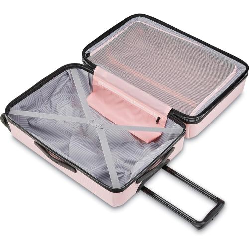 American Tourister Stratum XLT Expandable Hardside Luggage with Spinner Wheels, Pink Blush, Checked-Medium 24-Inch