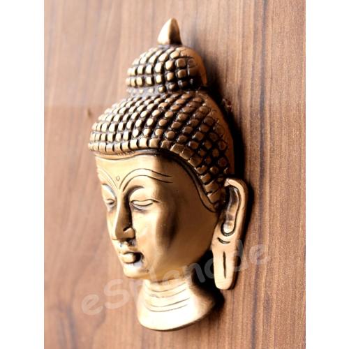 Gold eSplanade Brass Buddha Face Wall Hanging Idol Statue Figurine Murti Showpiece | Buddha Head | Home Decor | Tibetan Buddhist Statue