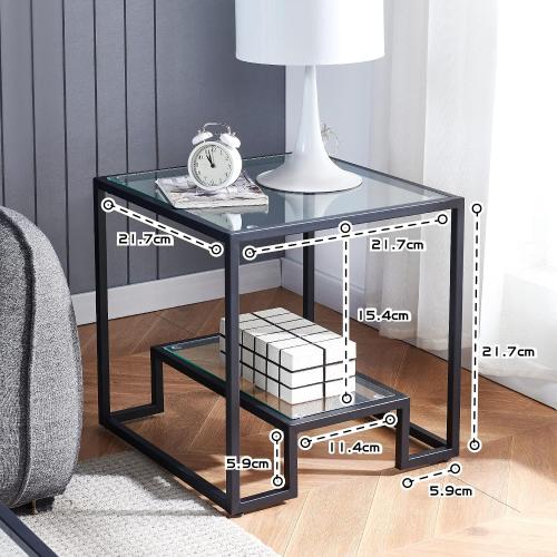 Black Metal Glass Coffee Table - Simple Center Coffee Table for Living Room Home, Metal Frame Coffee Table with 2 Shelves,Modern Table for Bedroom, Dinning Room,Office Décor