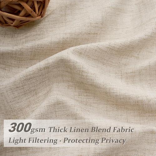 Pinch Pleat Semi Sheer Curtains 84 Inches Long for Bedroom,Elegant Natural Beige Faux Linen Light Filtering Heat Textured Curtains 2 Panels Set with Track Hooks/Rings for Living Room Windows W40 xL84