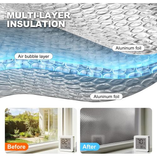 Reflective Insulation Foam,48 x 10 Ft Window Insulation for Summer Heat,Aluminum Foil Bubble Insulation Roll for Keep Heat,Window Insulation Kit for RV, Thermal Insulation Cover for Window.