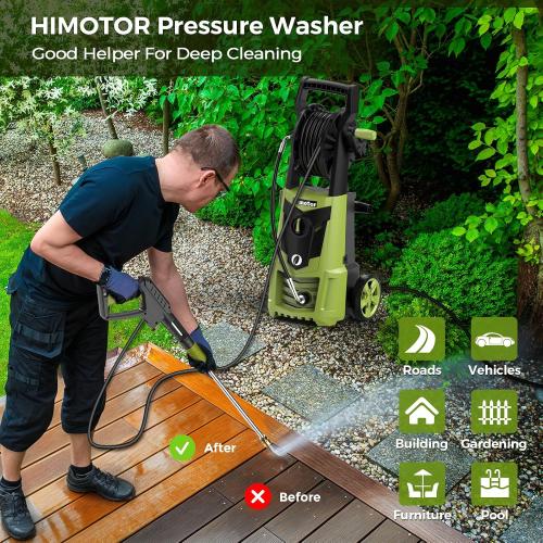 GREEN AND BLACK Electric Pressure Washer - 4000PSI 2.8GPM Electric Power Washer with 35ft Cord 26ft Hose, High Pressure Washers Includes 5 Nozzles, Foam Cannon for Cars, Homes, Driveways