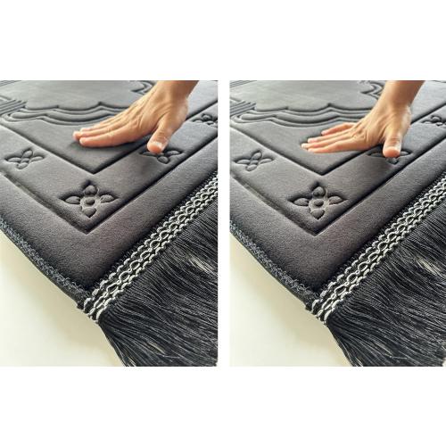 Islamika Orthopedic Prayer Rug Memory Foam Muslim Prayer mat - Padded Very Thick Prayer Rug Sajadah for Men Women for Eid Travel Ramadan, Soft and Luxury (Black) (Black)