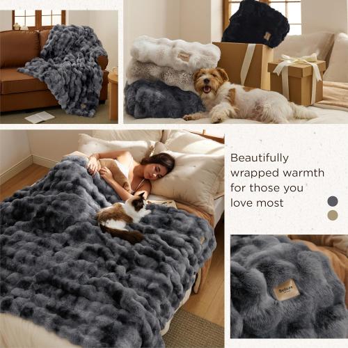 Bedsure GentleSoft Fluffy Fuzzy Twin Blanket, Soft Cozy Fleece Faux Fur Blanket, Pink Decorations Minky Velvet Couch Cover, Thick Warm Plush Women Men Birthday Gifts, 870GSM, Tie-dye Grey