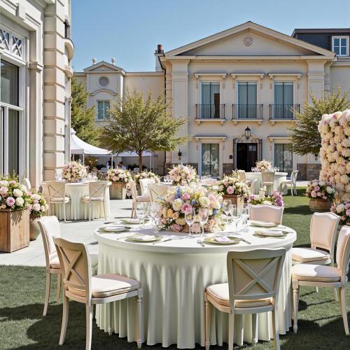 NSSONBEN 8 pk Ivory Round Spandex Tablecloth 72 in with Ruffled Skirt,Wrinkle Free High-Stretch 132 inch Fitted 6ft Cream Table Cloths Round Spandex Table Covers 6ft for Party Wedding Banquet Dinning