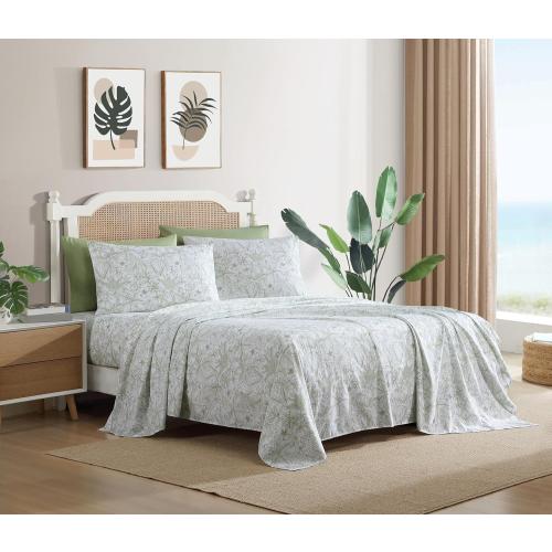 Caribbean Joe 6-Piece Sheet Set with Cooling Pillowcases, 12-inch Deep Pockets, Tropical Beach Coastal Design, KING Tropical Toile Green