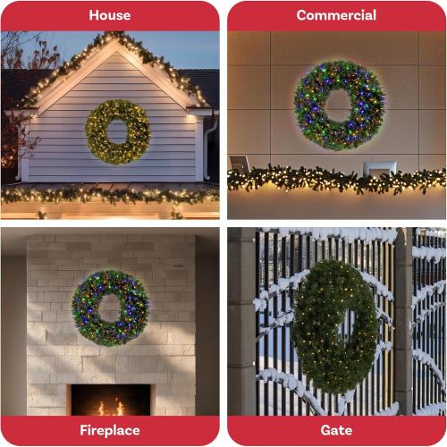 48in. Large Christmas Wreath - Artificial Spruce Wreath with 200 LED Lights and 702 Realistic Branch Tips - Indoor/Outdoor Christmas Decorations for House, Front Porch, Mantel, or Wall by Elf Stor