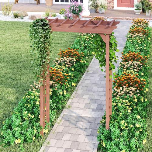 Wooden Garden Arbor, 7ft Wedding Arch for Ceremony, Outdoor Wood Trellis for Climbing Plants, Rustic Pergola for Backyard, Patio, Christmas & Party Decor, (Brown, 63 * 23 * 85)