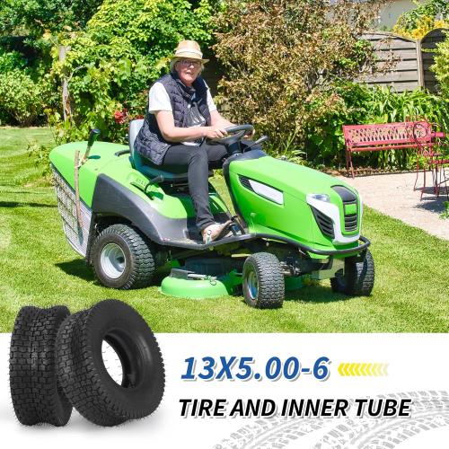 Set of 2 Size 13x5.00-6 Tire and Inner Tube Set, TR-13 Straight Valve Stem, Replacement Riding Mower Front Wheel Assembly, 2 Pack