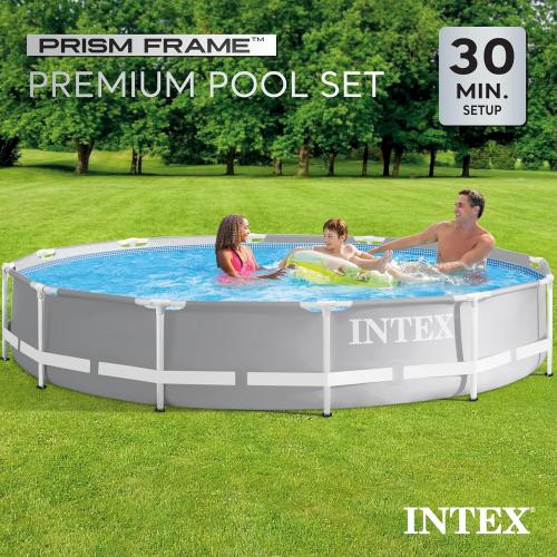 INTEX 26710EH Prism Frame Premium Above Ground Swimming Pool: 12ft x 30in – SuperTough Puncture Resistant – Rust Resistant – Easy Assemble – 1718 Gallon Capacity – Pool Only