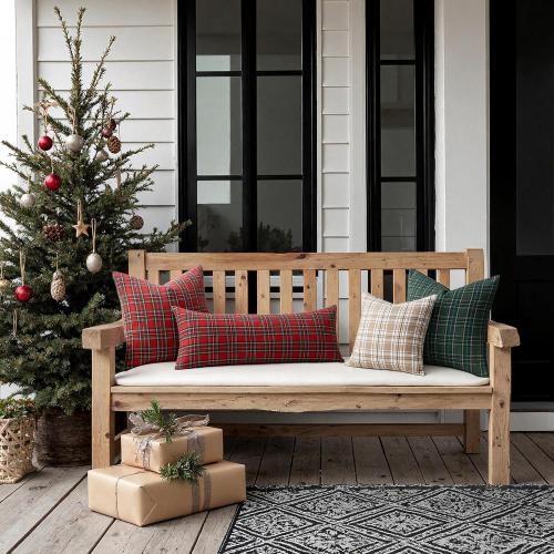 MIULEE Christmas Set of 2 Scottish Tartan Plaid Throw Pillow Covers Farmhouse Classic Decorative Outdoor Square Cushion Cases for Home Decor Sofa Couch 16x16 Inch, Red