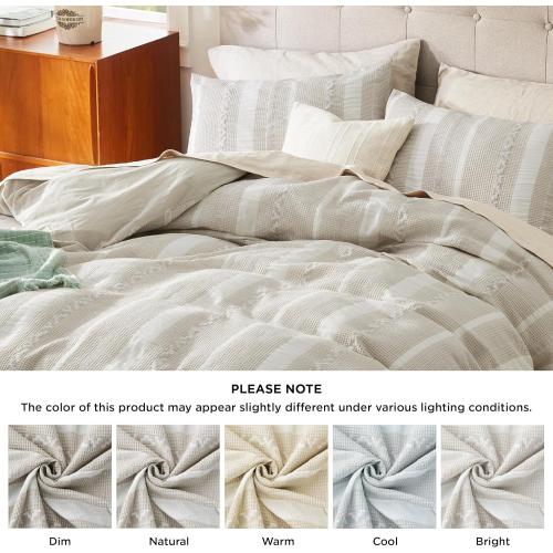 Bedsure Waffle Weave Duvet Cover King - 100% Cotton Boho Duvet Cover with 2 Pillowcases - Linen Color Textured Comforter Cover with Zipper Closure (King, 104x90)