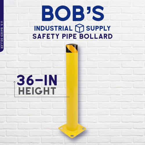 BISupply Safety Bollard Post Parking Barrier 1 Pack - 36in Yellow Pipe Bolt Down Bollard for Garage Lot