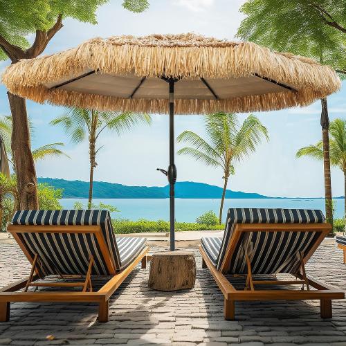 8FT Tiki Umbrella, Patio Umbrella Thatched Umbrella Outdoor Patio, Upgrade with UPF 50 , Tiki Beach Umbrellas with Zinc Alloy Push Button Tilt and for Pool Backyard
