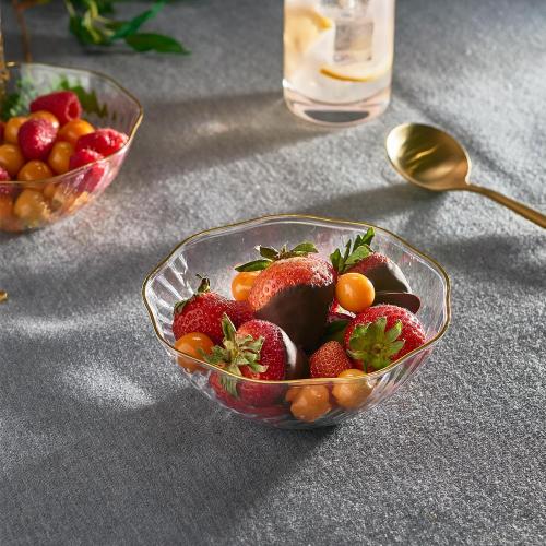 PLASTICPRO 19 Pack Elegant Plastic Plates 14 ounce Bowls Clear with Gold Rim Spiral Design Disposable Plastic Dinner Bowls