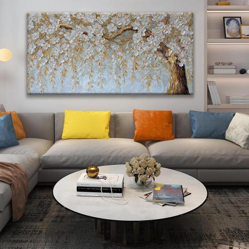 Suconvng Large Wall Art For Living Room Home Wall Decor Modern Canvas Art Wall Decor 29 X 58 Inches Elegant Flower White Wall Art Picture For Bedroom Office Artwork
