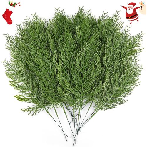 Hananona 40 Pcs Artificial Cedar Picks Faux Cedar Branches Fake Cypress Stems Plastic Pine Greenery Christmas Picks and Sprays DIY Accessories for Crafts Wreath Holiday Home Decor (40, Green)