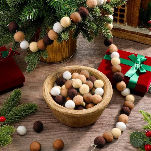 Buryeah 100 Pcs Christmas Wool Felt Balls Christmas DIY Garland Felt Balls for Crafts Hanging Decorations for Home and Party (Brown)