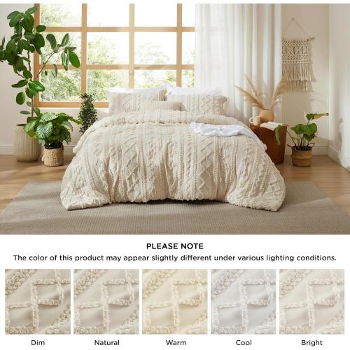 Bedsure Tufted Boho Comforter Set King Size - Beige Boho Bed Set, GentleSoft™ 3 Pieces Farmhouse Shabby Chic Embroidery Bedding, Gifts for Woman, Soft Jacquard King Comforter for All Seasons