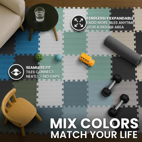 bemaxx Gym Mats Set - EVA Interlocking Foam Floor Tiles (12.6x12.6x0.4) Protective Gym Flooring Sports Home Workout Exercise Mats Puzzle Garage Fitness Play-Room Pool Treadmill Bike, 18 pcs, 18sqft