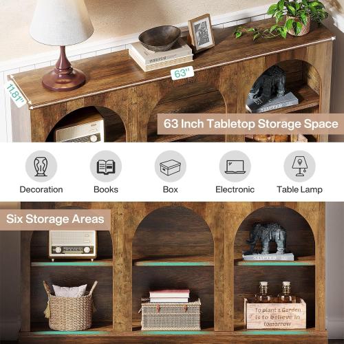 Console Table, Long Entryway Table with 3 Tier Storage, Wooden Rectangular Sofa Table Behind The Couch for Entrance, Hallway, Living Room, Brown