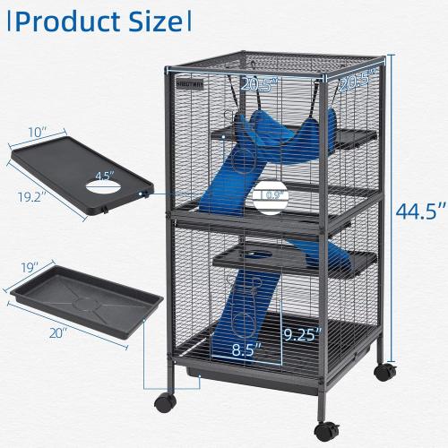 HABUTWAY 45''H Metal Small Animal Cages, Rolling Chinchilla Cage with Removable Ramps, Lagre Cage for Chinchillas/Guinea Pigs/Rabbit, Ferret Cages with Hammock & 4 Tiers, Black