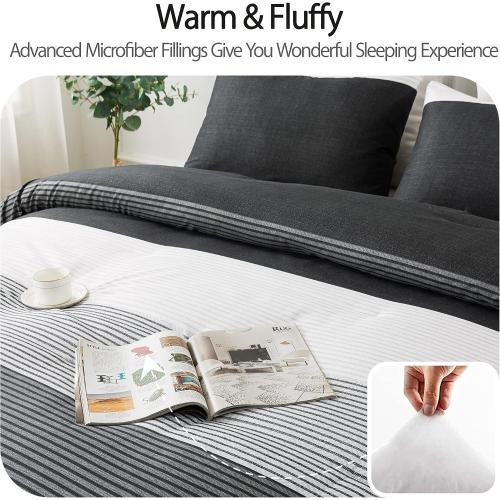 Andency king Size Comforter Set,3 Pieces Black White Gray Patchwork Striped Comforter(104x90 Inch), Soft Microfiber Down Alternative Full Comforter Bedding Sets with Corner Loops
