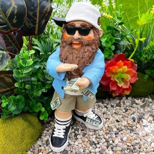 Mood Lab Garden Gnome - Lucky Rich Gnome Statue - 9.25 Inch Tall Lawn Figurine - for Outdoor or House Decor