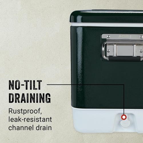 Coleman Vintage 54qt Steel Belted Cooler, Keeps Ice Up to 4 Days, 85-Can Capacity Hard Cooler with Drain & Have-A-Seat Lid has a few dents on lid and front