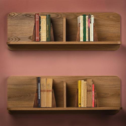 TILISMA Walnut Bookends for Shelves | Wooden Book Ends for Shelves | Sturdy Book Holders, Stoppers with Metal Base for Bookshelves | Slick Decorative Bookends Stands Firmly on Bookshelf (4 Pairs)