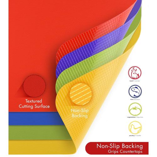 Dexas Heavy Duty Cutting Board Grippmat, Flexible Cutting Boards for Kitchen, Set of 4, Non Slip Plastic Board Cutting Mat Small Size 5.5 x 8, Blue, Green, Yellow, Red Set, Kitchen Gadgets