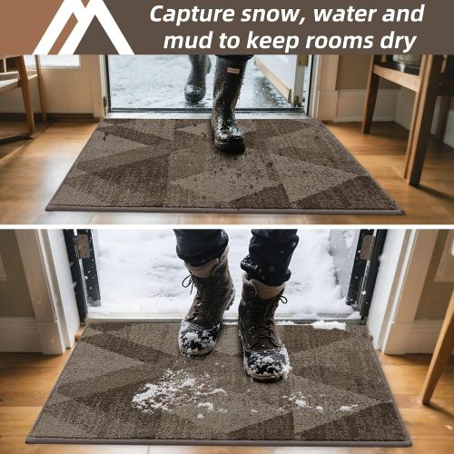 COSY HOMEER Entryway Rugs Doormat 32x48, Non-Slip Absorbent Polyester, Washable Rugs for Front Door, Dirty Paws & High Traffic Areas, Brown