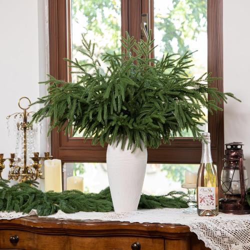 12 Pcs 30 Inch Artificial Norfolk Pine Stems Faux Christmas Greenery Pine Branches Realistic Fake Evergreen Cedar Pine Picks Winter Greens for Vase DIY Garland Wreath Holiday Home Decor