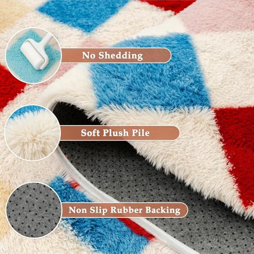 PureCozy Checkered Rug Fluffy Shag Living Room Colorful Area Rug Modern Washable Carpet Soft Shaggy Non Slip Indoor Plush Fuzzy Rugs for Bedroom Dorm Office Home Aesthetic Decor