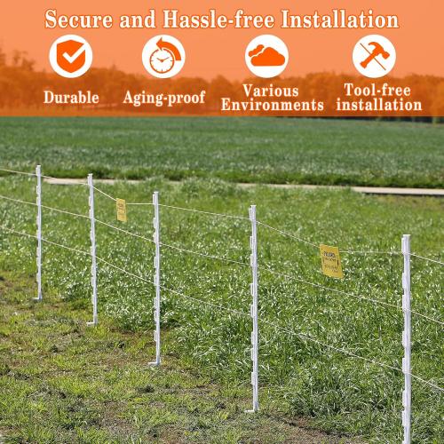 Size 48/4 ft 25 Pack Electric Fence Posts,48 Inch/4FT Step-in Plastic Posts for Farm and Garden,Temporary Sturdy Fencing System for Electric Fencing and Yard Protection, White