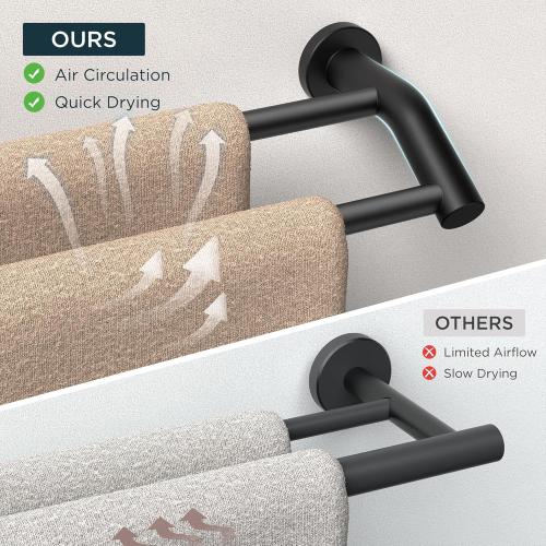 Size 24 Color Black Double Towel Bar 24 Inch, Heavy Duty SUS304 Stainless Steel Dual Towel Racks for Bathroom Wall Mount, Space Saving Towel Rod Towel Holder Rail, Matte Black