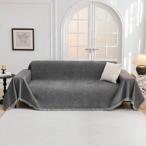 MYSKY HOME Couch Cover for Dogs, Washable Couch Covers, Non Slip Sofa Cover, Couch Cover 2 Cushion Sofa Dogs Furniture Protector with Tassels, Chenille Sofa Slipcover for Pets, 71x118, Dark Grey
