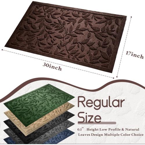 Coffee Brown Leaves Fall Outdoor Indoor Entrance Doormats, Absorbent Durable Heavy Duty Welcome Front Door Mat,Thick Natural Rubber Back,Easy Clean Entryway Mat 17x30 Inch, Low Profile