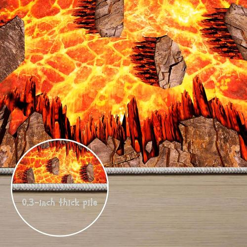 Lava Area Rugs 2x3ft,3D Visual Illusion Flame Living Room Non-Slip Floor Mat Lava Crackle Print Simulated Rug, Washable Non Slip Stain Resistant for Kids Rooms, Boys' Bedrooms, Game Rooms