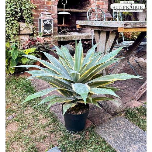 SUNPRAIRIE 32 Inch Tall Large Faux Agave Plant with Two-Tone Sawtooth Edged Leaves; Planted in Black Pot with Real Stone Pebbles. Large Artificial Plants Indoor and Outdoor.