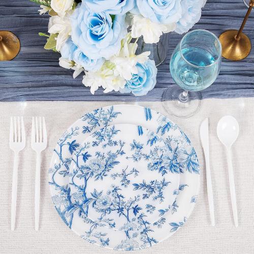 EI 60pcs Blue Plastic Plates Disposable Heavy Duty,Blue and White Floral Disposable Plates,10.25 Dinner & 7.5 Dessert Plate,Natural Fresh and Elegant Decorations for Birthdays/Tea Party/Wedding