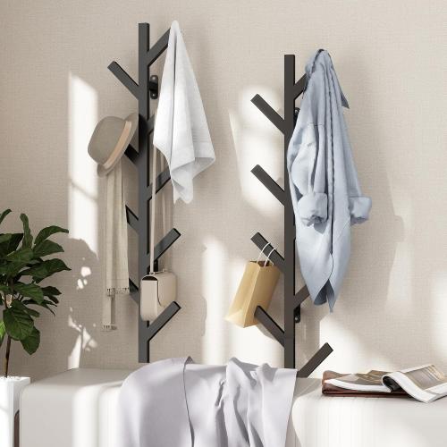 Vlush Wall Mounted Metal Coat Rack with 9 Hooks Modern Minimalist & Upright Coat Rack for Hanging Clothes, Hats, Hanging Bags and Scarves Entrance Wall Iron Coat Racks (Black)❗MAY HAVE MISSING PIECES