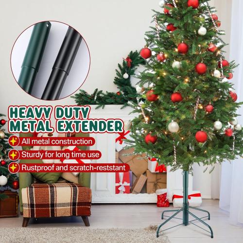 14.8 Christmas Tree Height Extender with 3 Fixing Screws, Fits 0.5-1.25 Inch Tree Poles, Make Christmas Tree Taller for 4.5 Ft to 7.5Ft Artificial Trees, Seasonal Indoor Decor (Green)